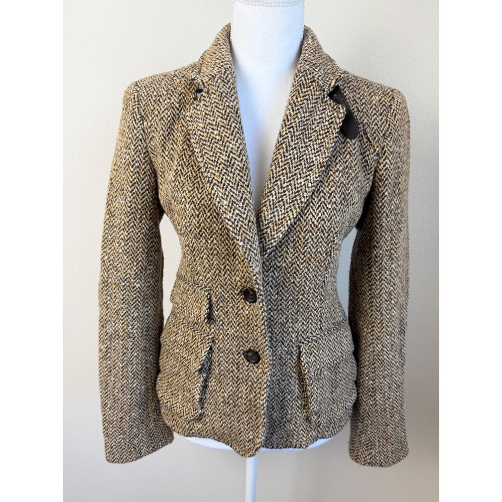 Body by Victoria Women Wool Blazer Jacket 4 Brown Tweed Equestrian Dark AcademiA